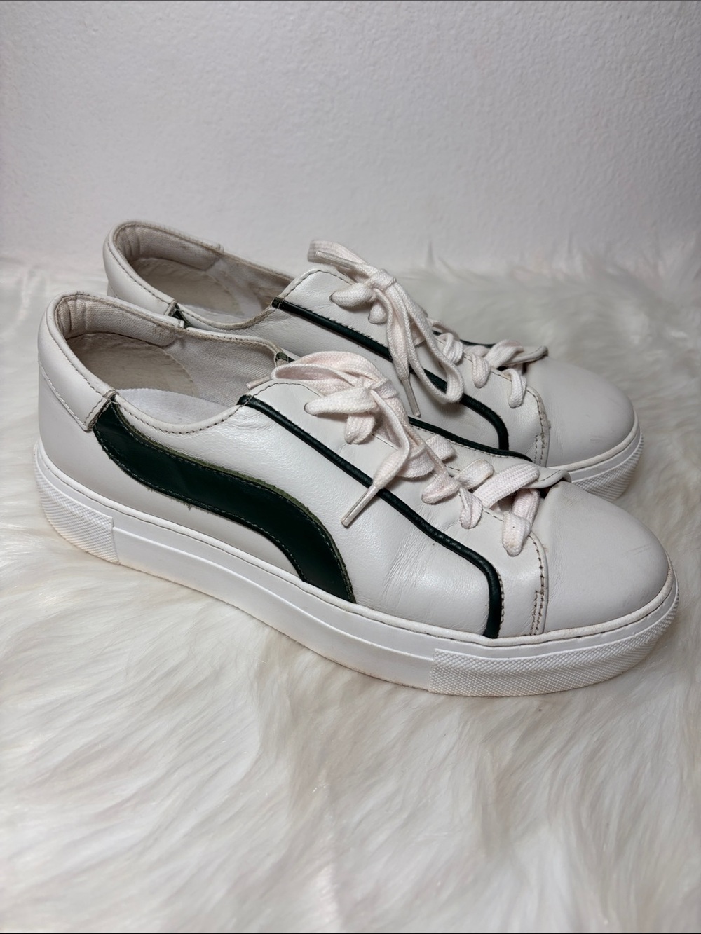 Able White Leather Sneakers with Dark Green Accent